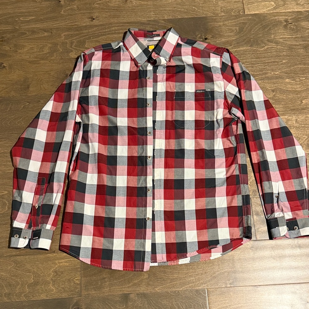 Eddie Bauer Red and Black Checkered Men's Shirt